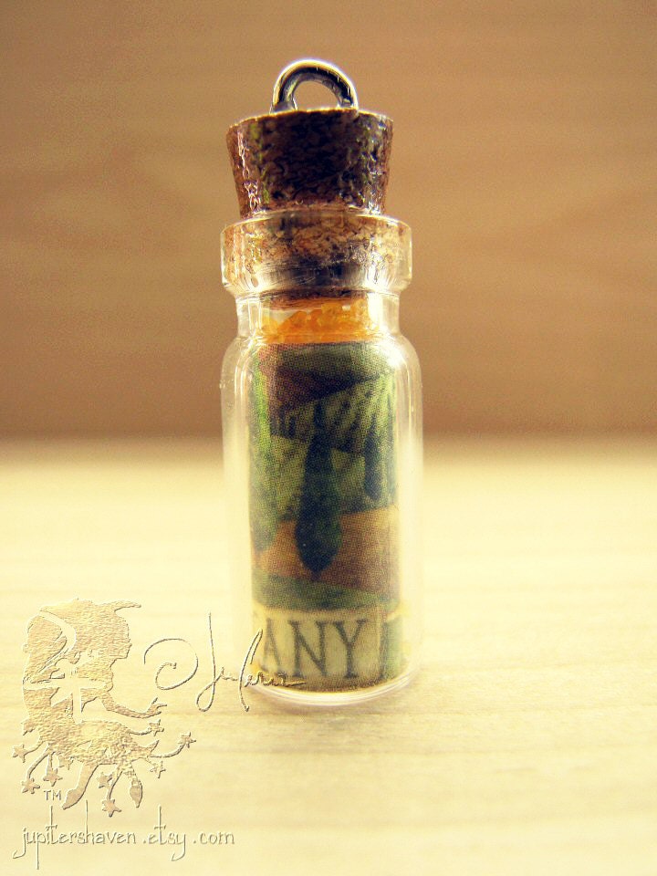Glass Bottle Vial Necklace - Sunshine Yellow Orange Italian Hillside Country Italy Green Trees Fields Cork Miniature Environment - Tuscany