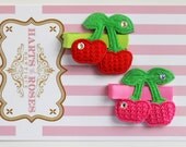 SALE-Hairbow-Baby Hair Clips. Cherry Clips.Baby Barrettes.Hair Bows.2 Baby Hairclips..Baby Bows..Baby.Girl.Toddler.Baby Girl.Accessory