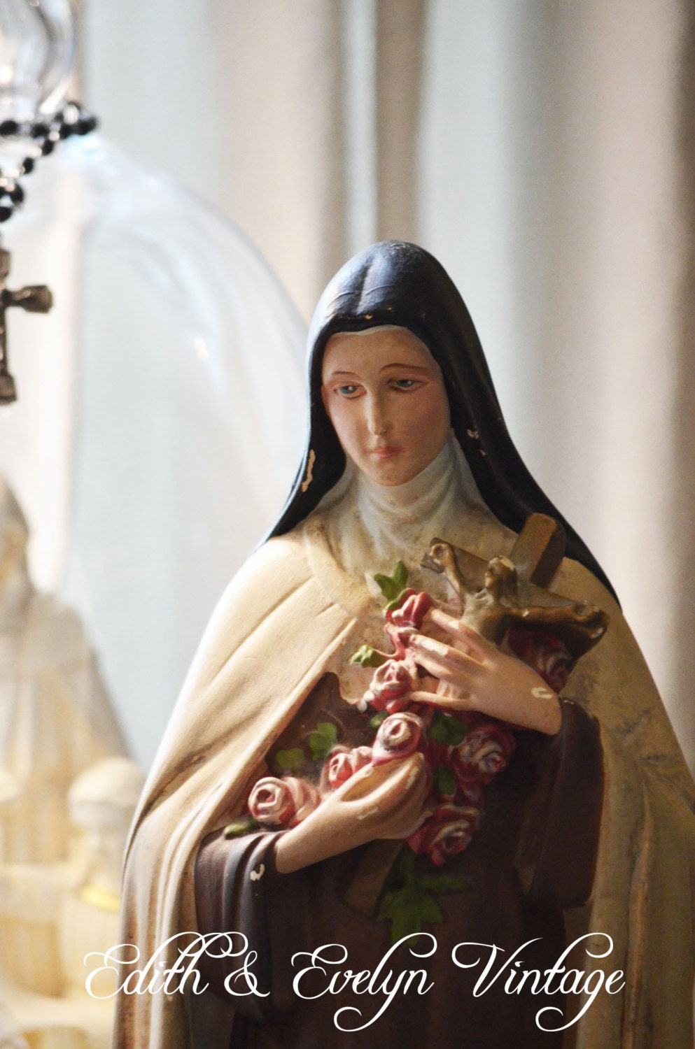Vintage St Therese Statue, The Little Flower, Saint Statue, Chalkware