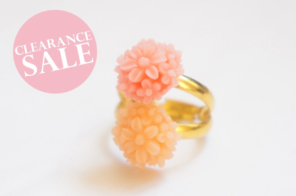 Clearance SALE Romantic Blossom Flower Ring - Size Adjustable - Pink Set
