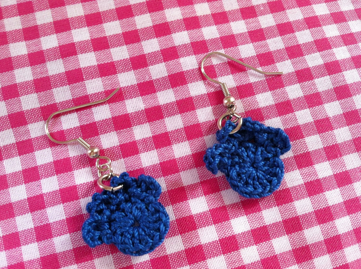 Crocheted, Blue Paw Earrings