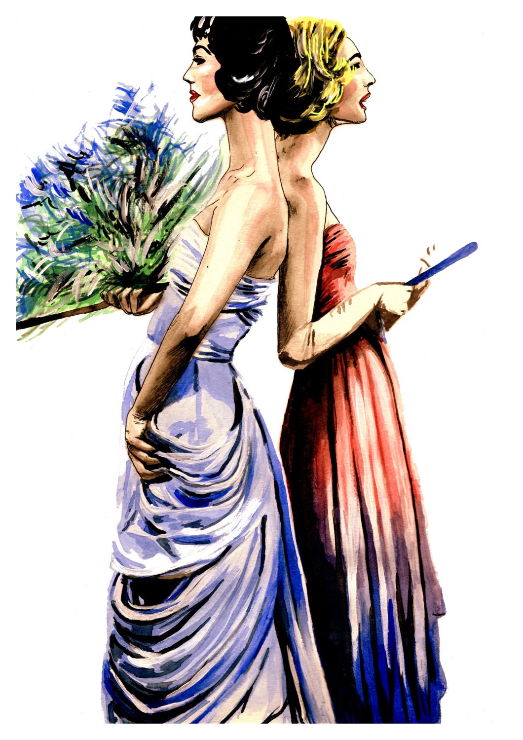 Vintage Glamour Ball Gown Fashion Illustration - Limited Edition Print - A4 (8.3 X 11.7")