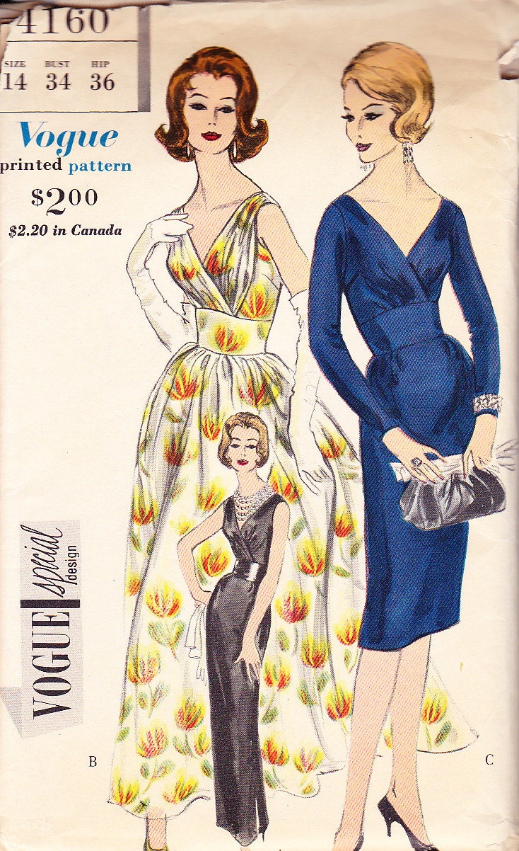 Vintage 1960 Vogue Special Design evening dress S-4160 Bust 34 UNCUT