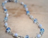 Pale Blue Seafoam Glass Beaded Necklace Summer Jewelry