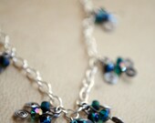 Peacock Blue Beaded Fairy Necklace Teal Silver Glass Jewelry