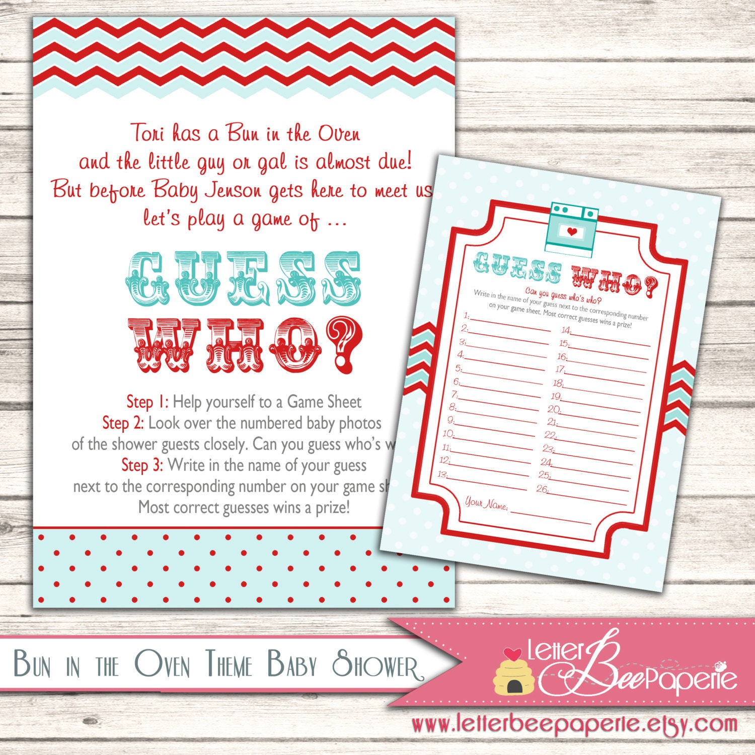 Bun in the Oven Custom Baby Shower Guess Who Game - Great for Boy, Girl or Gender Neutral - DIY Printable File Il_170x135