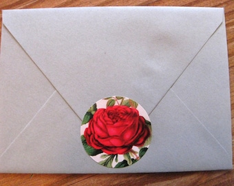 Red rose stickers, set of 8