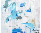 Beside the Ocean Abstract 12x12 Acrylic painting by Cortney North, modern beach cottage decor, turquoise and blue, tropical painting