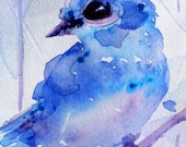 Watercolor Painting of Bluebird, Original Bird Art Print