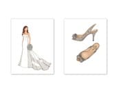 2 Bridal Fashion Illustrations - Custom Portraits - 8.5 x 11" (Two Separate Illustrations)