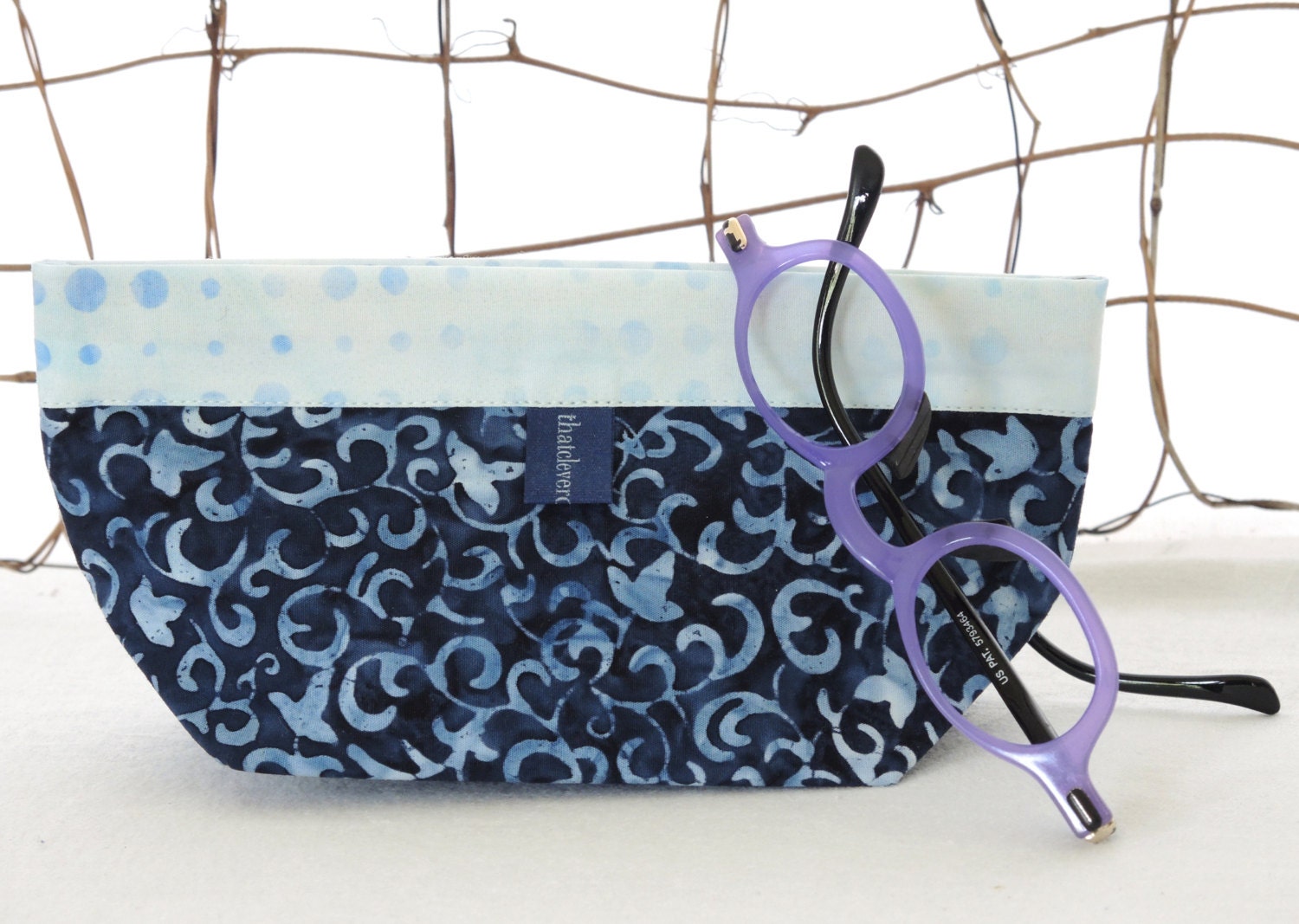 Cosmetic Pouch, Makeup Bag, Purse Organizer Accessory: Navy Blue Batik