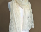 Knitted silk and mohair summer lace scarf stole in cream colour 'Butterfly'
