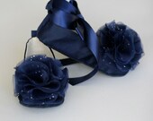 Navy Satin Toddler Shoe - Couture Ballet Slipper - Flower Girl Ballet Flat - Satin and Tulle - Baby Souls Baby Shoes