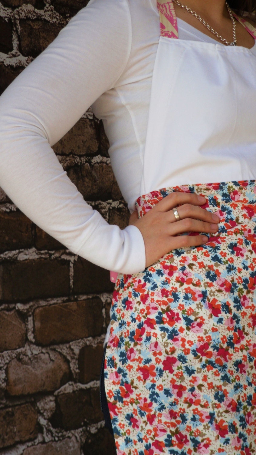 Fancy Flirty Full Apron, Floral & Pink Polka Dot