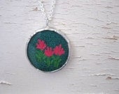 Bright Pink Flower Embroidery Tulip Necklace Summer Trend