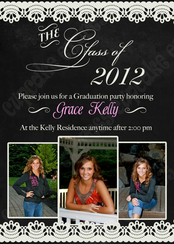 DIY Gradutation PRINTABLE Photo Invitation 5x7 chalboard look You Pick Color Il_570xn