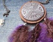 Dream Catcher Necklace - leather pendant necklace with turquoise and brown feathers, handmade