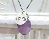I LOVE YOU - Sterling silver necklace with natural amethyst, chrysocolla, howlite and orange onyx