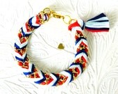 Anchors Away - Neon Red, Pearl, Brighter Skies, Rich Navy - Chevron Braided Modern Friendship Bracelet - Gold Chain
