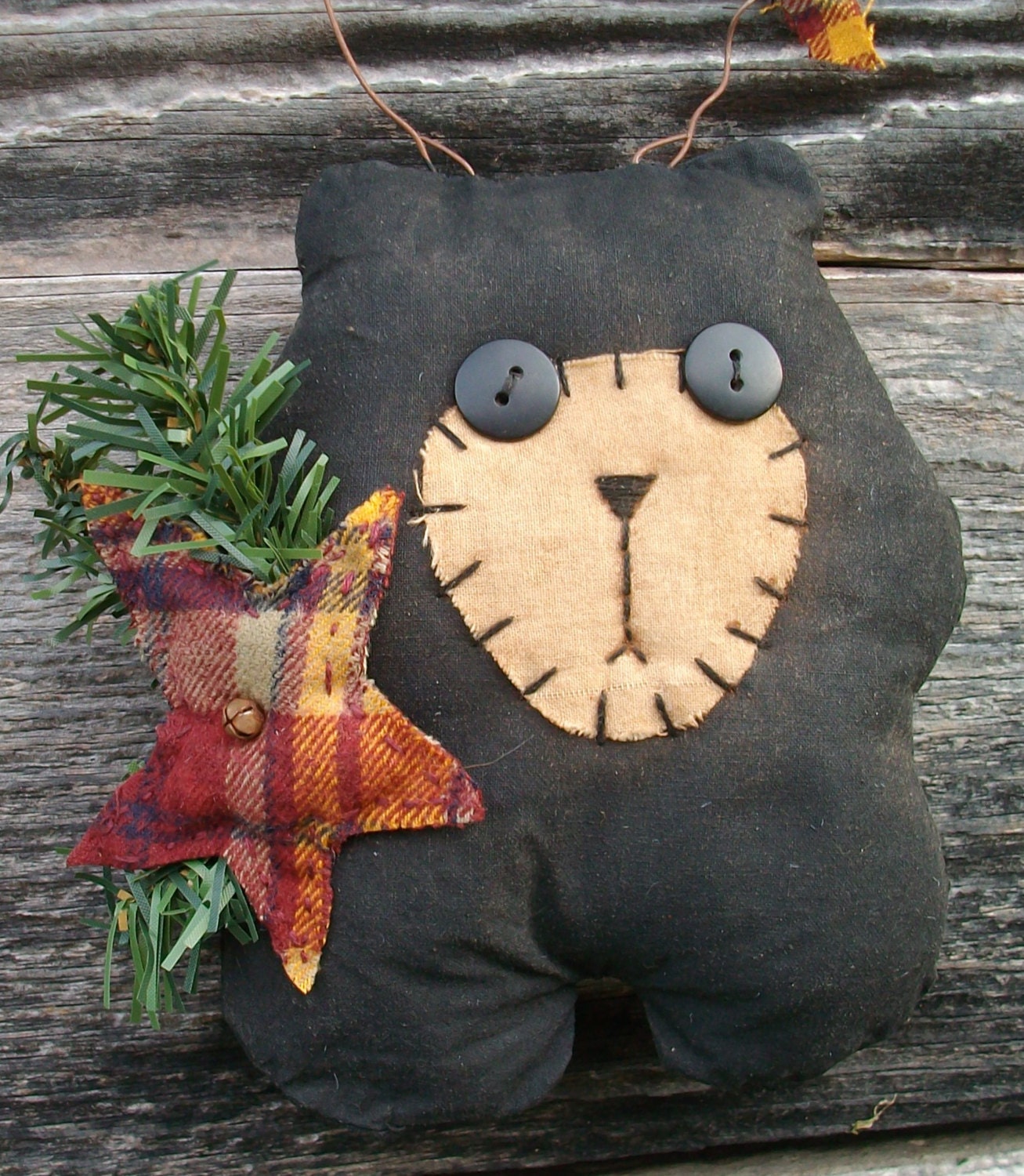 Whimsical Primitive Bear  Doll - Shelf Sitter, Tuck, Door Greeter, or Wall Hanging