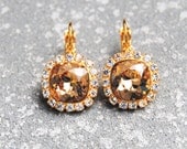 Champagne Diamond Swarovski Crystal Rhinestone Dangle Earrings - Champagne Wedding - Champagne Bridesmaid - Beige Earrings