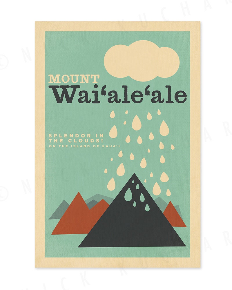 Mount Waialeale, Kauai - 12 x 18 Retro Hawaii Print