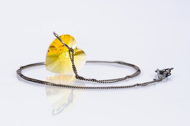 Yellow Heart Necklace Pendant Swarovski Summer Jewelry Romantic Gift For Her