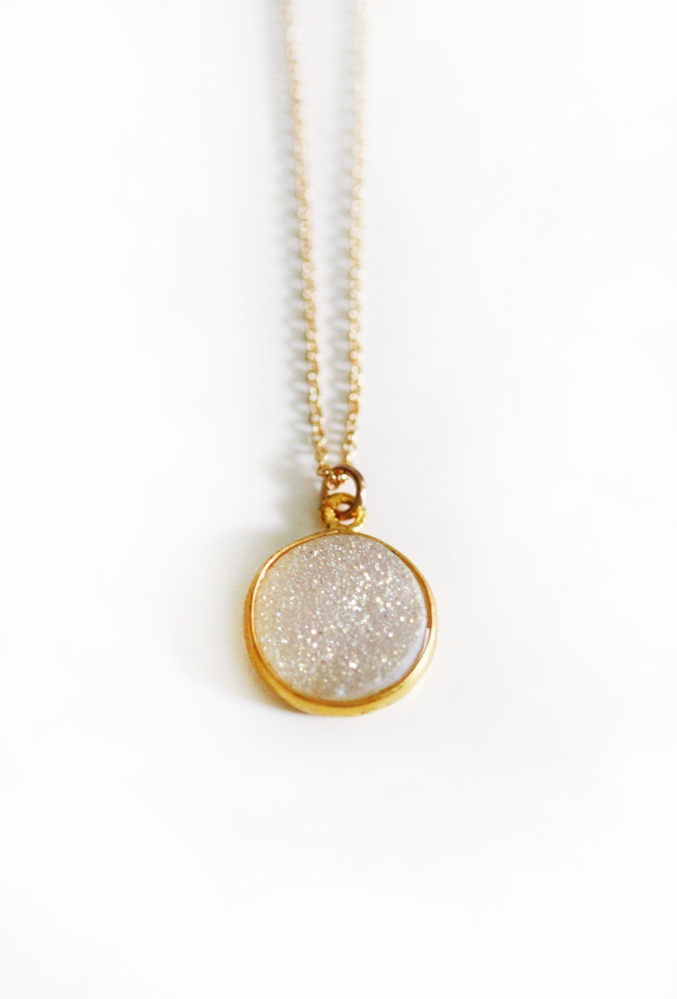 rainbow WHITE druzy coin necklace