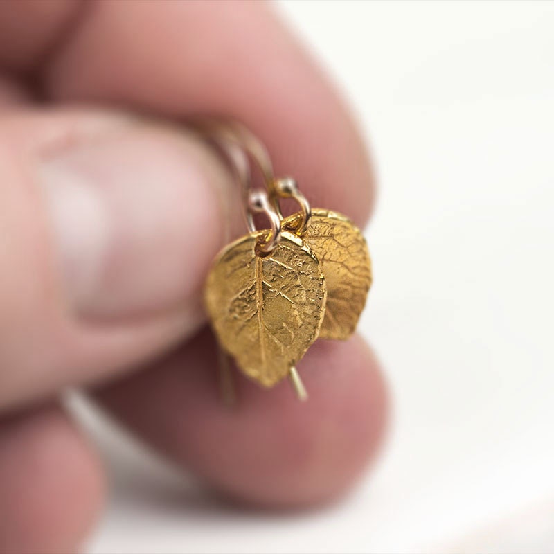 Tiny Gold Leaf Earrings / Mini Leaves in 24K Gold Vermeil and 14K Gold Filled