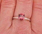 Apricot Spinel in 14k Rose Gold Diamond Accented Engagement Ring Morganite Alternative Square Cushion Shape