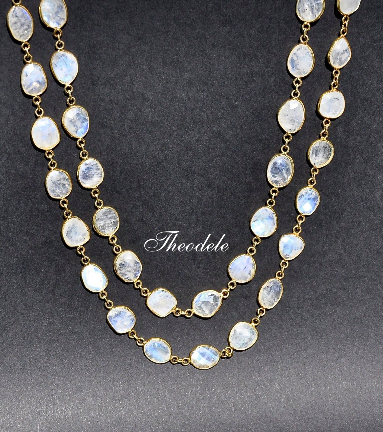 Faceted Slice Moonstone Long Necklace
