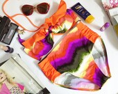 New vintage high waist bikini color orange tribal top and bottoms fashion on summer women set handmade 100%
