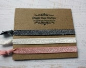 Set of 3 Glitter Elastic Hair Ties - Grey, White, Vintage Pink - Ponytail Holders
