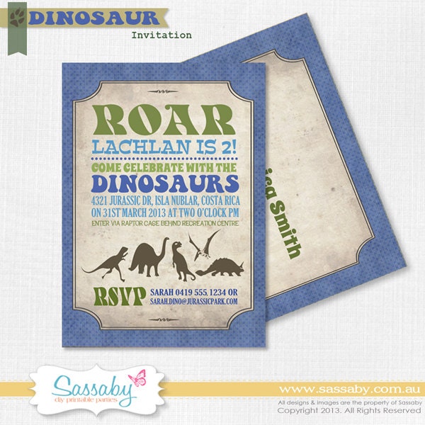 Dinosaur Party Invitation - DIY PRINTABLE FILE - Boys Birthday Party Il_170x135