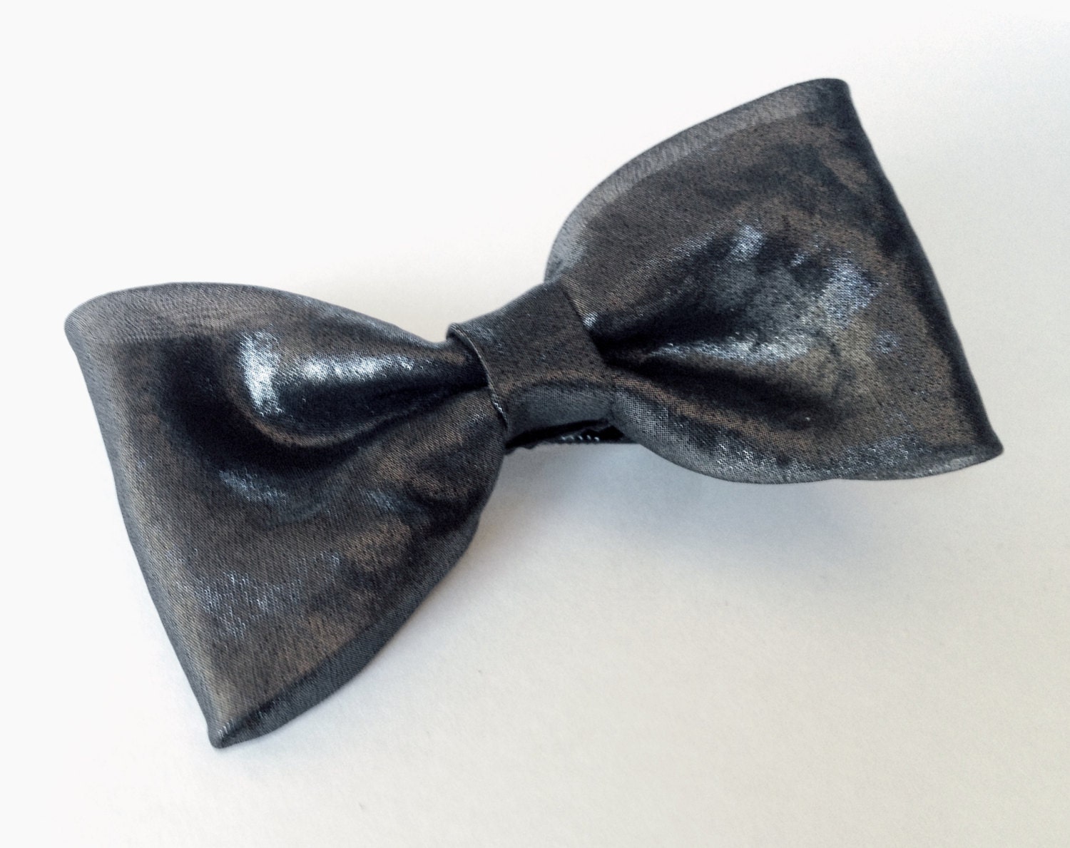 Metallic Fabric Bow, Shimmery Black Hair Accessory, Womens Fabric Bow, Black Hair Accessory