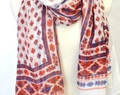 Western Ikat Aztec Tribal Print Lightweight Scarf Shawl Wrap Gift Idea Fashion Accessory White Navy
