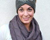 Chunky Knitted Headband Ear Warmer Beaded Flower Embellishment Selma's Headband on The Bachelor Head Wrap Turban