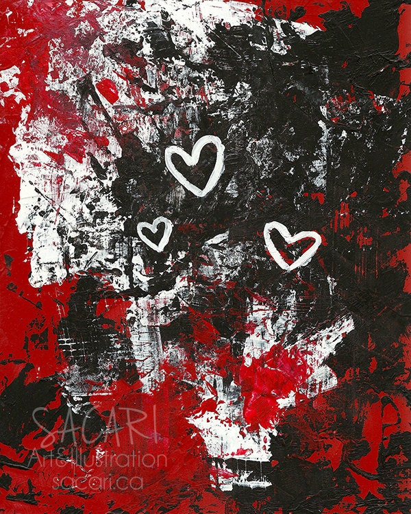 Explosive - Hearts Abstract Grunge Acrylic Painting Original Art 8x10