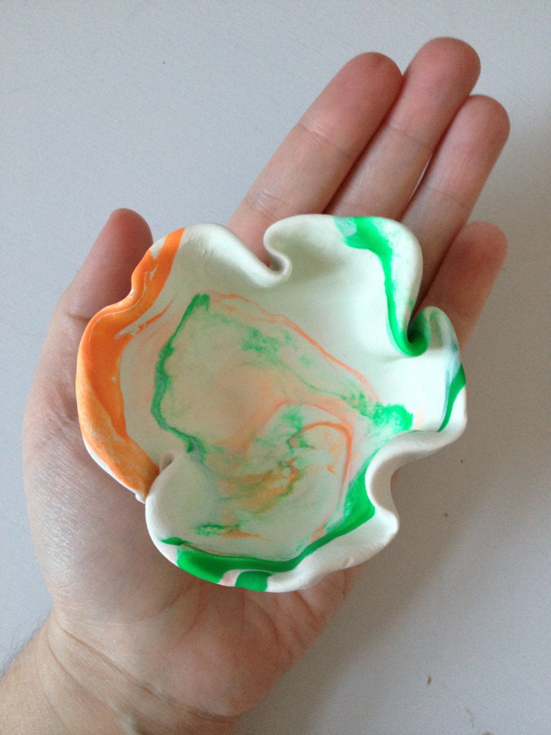 White orange and emerald Southwest Santa Fe sculpted ploymer clay bowl, white decor, minimalist decor