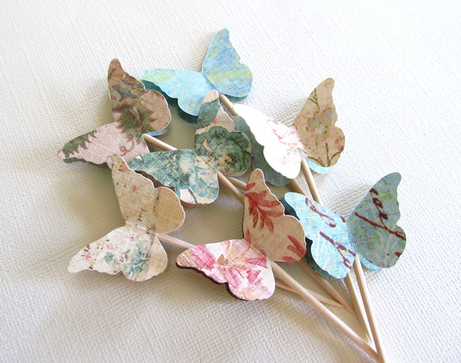 Shabby Chic Butterfly Cupcake Toppers, Party Decor, Food Picks, Weddings, Showers, Birthdays