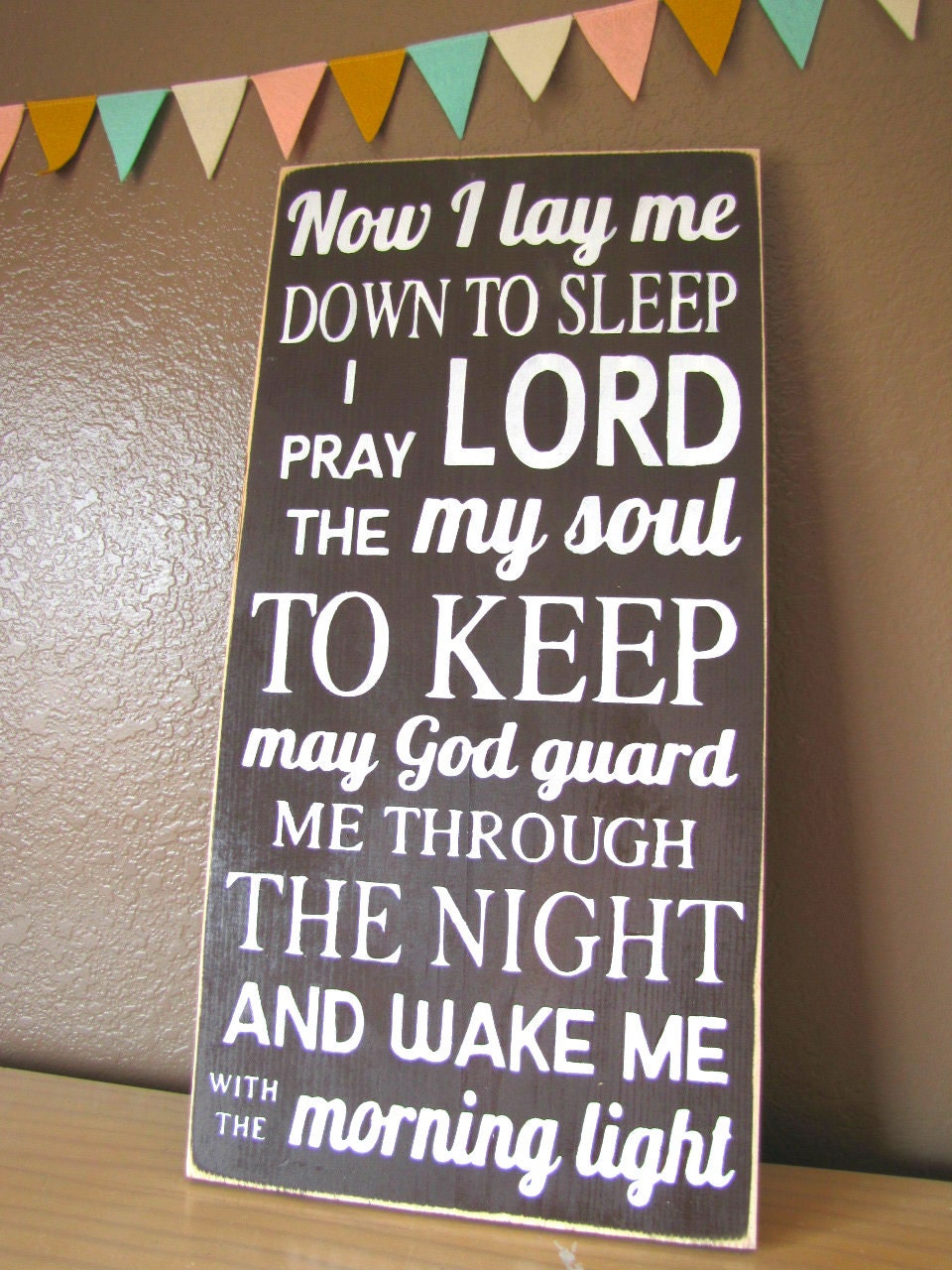 Now I Lay Me Down to Sleep Wooden Primiive Children's Wall Hanging