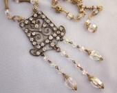 Repurposed Statement Rhinestone Necklace, Antique Buckle Necklace, Crystal Beads, Upcycled Handmade OOAK Jewelry - JryenDesigns