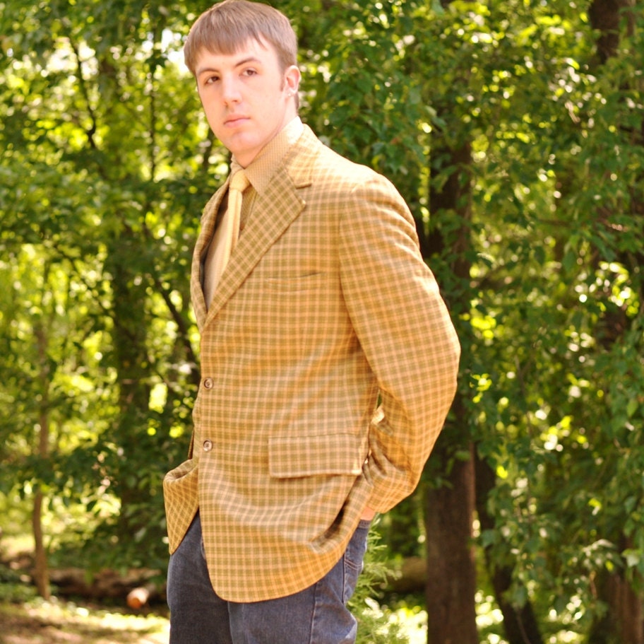 Mod 60's  Mens Jacket Sport Coat 42L Vintage Retro Green Polyester Blazer Mad Men Style