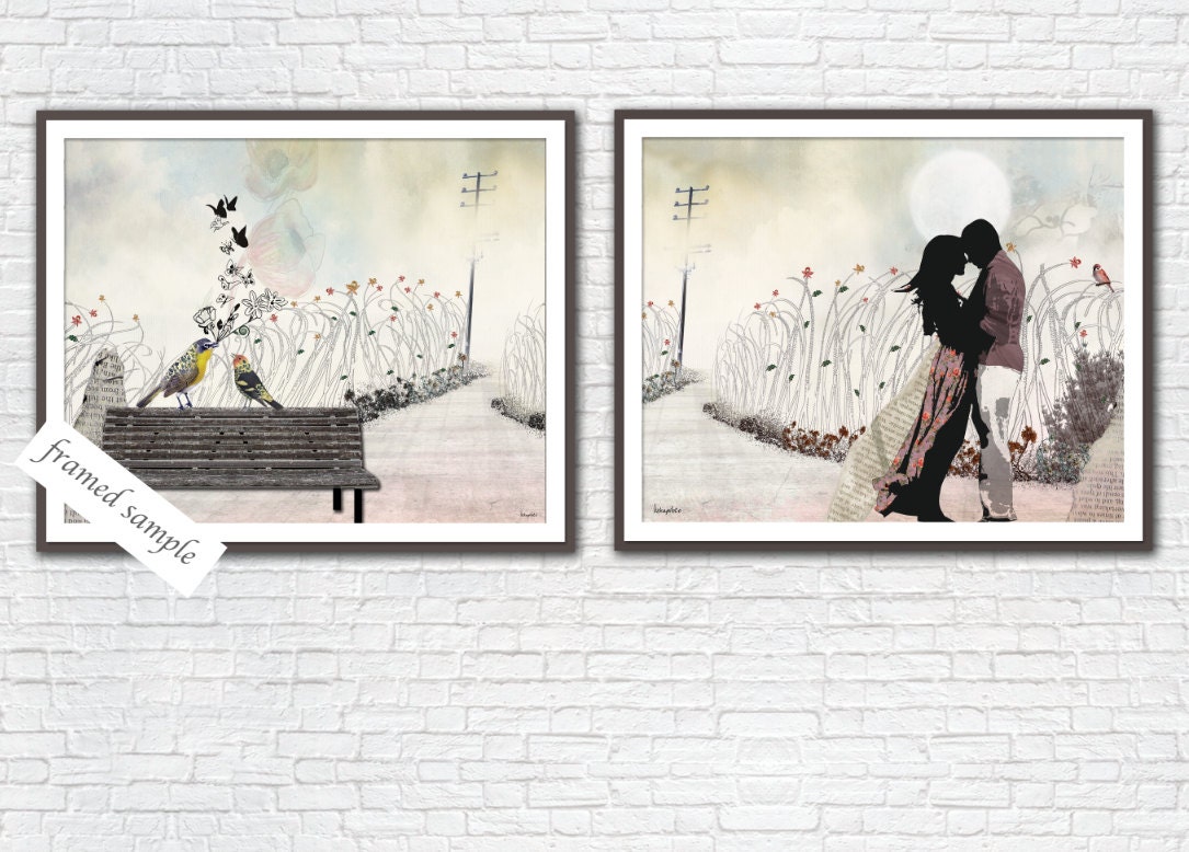 Love birds art, Love couple paintings, Love art collection, 8x10 art print