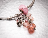 Big Hole Charm Bead Lampwork Sterling Dangle - Sugar Peach - Handmade Sra Slider