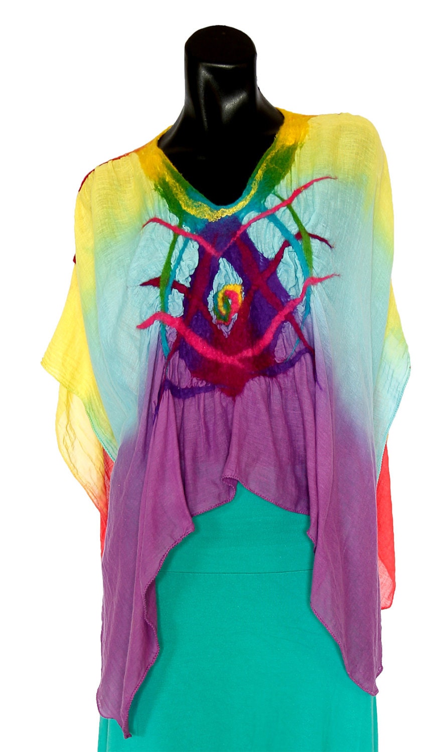 Creative Spirit Hand Dyed Cotton Cape Top - Handmade Nuno Felt Design OOAK