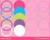 digital frames circles scalloped clipart clip art mermaids - Under The Sea Circle Frames Digital Clipart