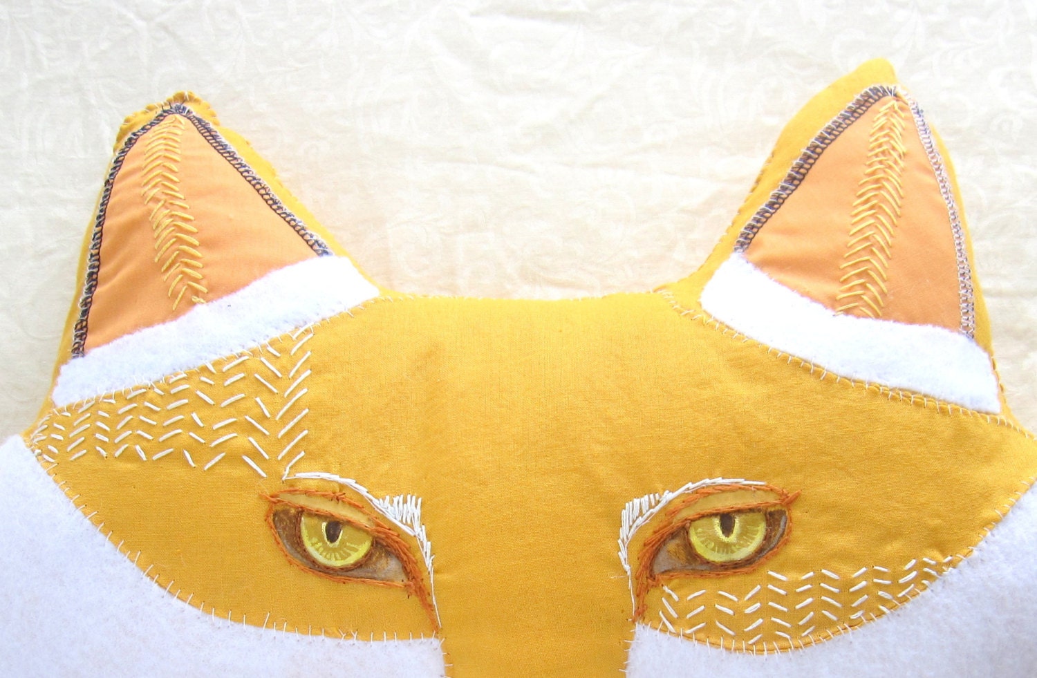 Fox Pillow, decorative orange accent pillow, hand embroidered
