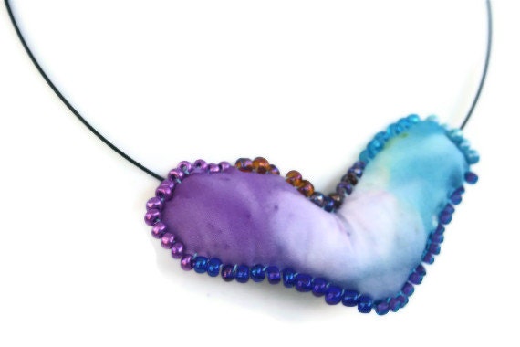 Choker Morning Sunrise Batik Heart  - Soft Sculpture Hearts Purple Blue Valentines Day
