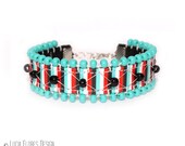 Bohemian Hippie friendship bracelet beaded embroidered with turquoise Preciosa glass beads Boho chic by LuciaFloresDesign
